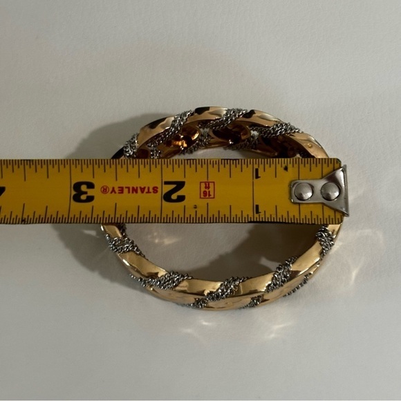 Gold tone silver chain hinged wide bracelet # 090 - Picture 5 of 7